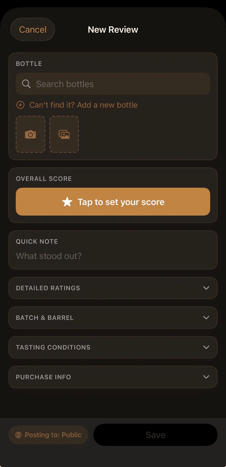 New review sheet with scoring and tasting details
